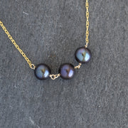 Three 10mm Black Pearl Station Necklace - Yay Hawaii