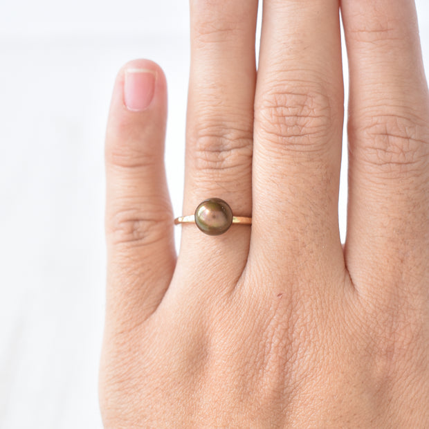 Dainty Brown Pearl Kahi Stacking Ring - Limited Quantity - Yay Hawaii