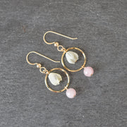 Small Hoop Earrings with Pikake and Rose Quartz - Yay Hawaii
