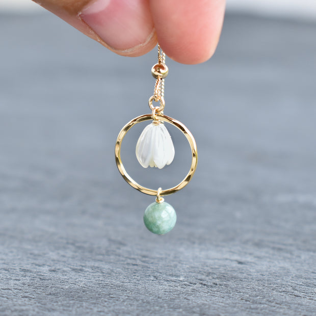 Small Jade Hoops with Pikake - Yay Hawaii