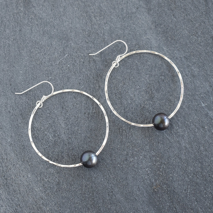 Black Pearl Hoop Earrings - Large - Yay Hawaii