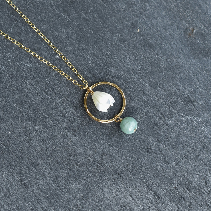 Small Jade Hoop Necklace with Pikake - Yay Hawaii