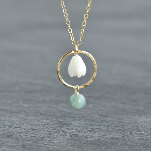 Small Jade Hoop Necklace with Pikake - Yay Hawaii