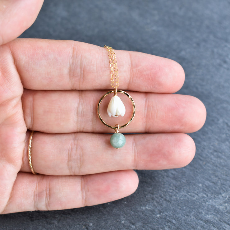 Small Jade Hoop Necklace with Pikake - Yay Hawaii
