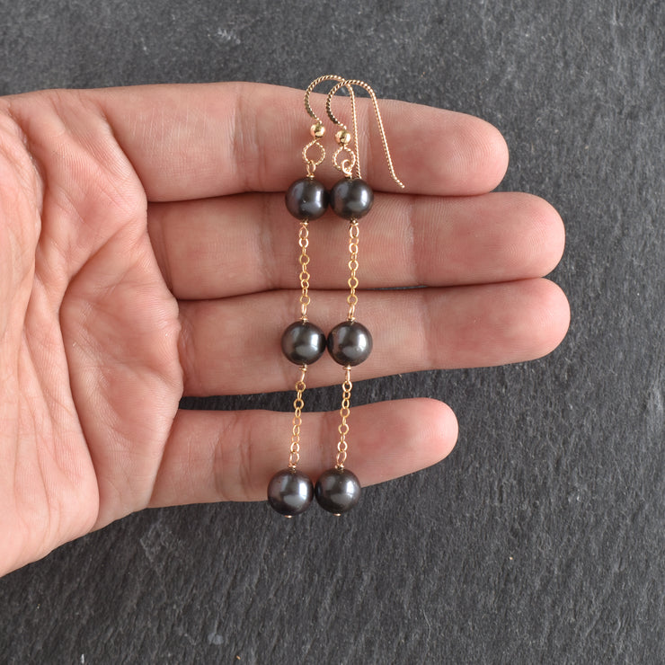 Dainty Chain Link Black Pearl Earrings - Yay Hawaii