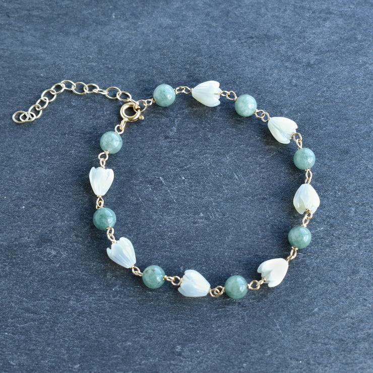 Linked Jade and Pikake Bracelet with Extender - Yay Hawaii