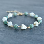 Linked Jade and Pikake Bracelet with Extender - Yay Hawaii