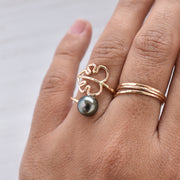 Monstera Bypass Pearl Ring - Tahitian or Freshwater Pearl - Yay Hawaii