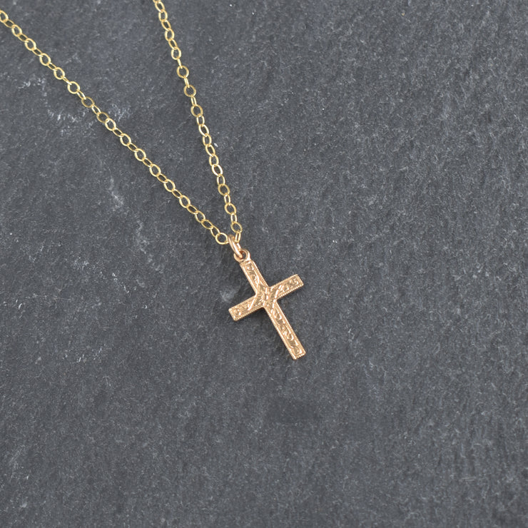 Small Engraved Filigree Cross Necklace - Gold or Silver - Yay Hawaii