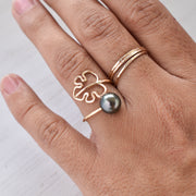 Monstera Bypass Pearl Ring - Tahitian or Freshwater Pearl - Yay Hawaii