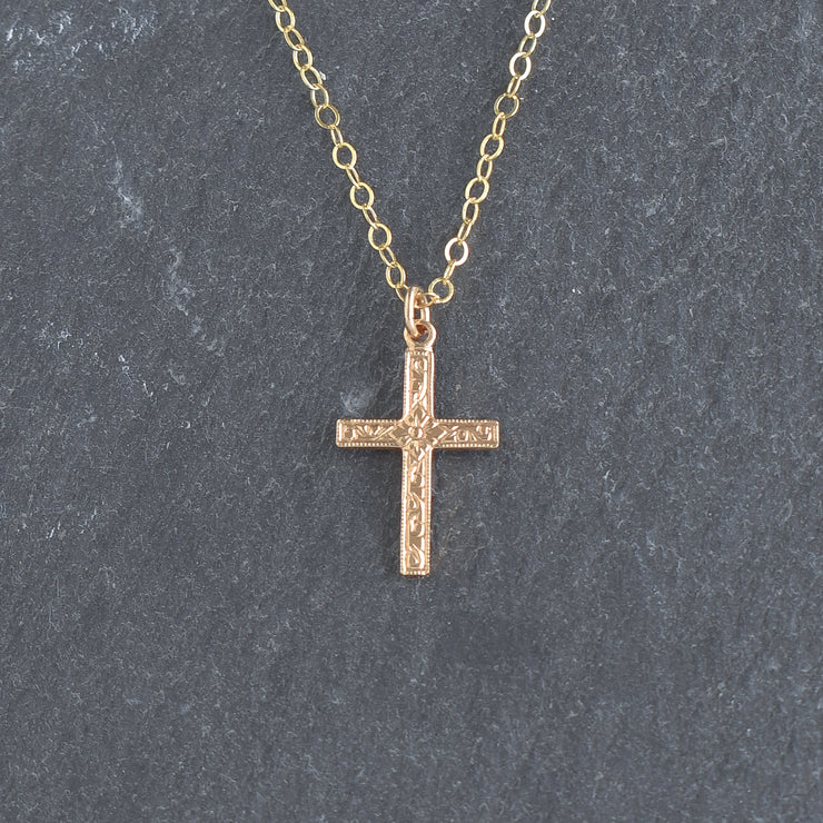 Small Engraved Filigree Cross Necklace - Gold or Silver - Yay Hawaii