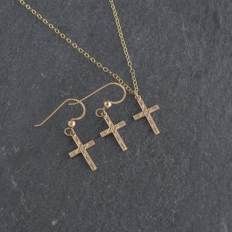 Small Engraved Filigree Cross Necklace - Gold or Silver - Yay Hawaii