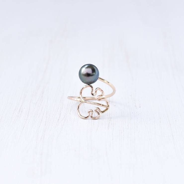 Monstera Bypass Pearl Ring - Tahitian or Freshwater Pearl - Yay Hawaii