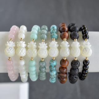 Mother of Pearl Pineapple and Gemstone Stretchy Bracelet - Yay Hawaii