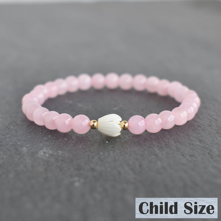 (Keiki) 6mm Rose Quartz Stretchy Bracelet - Single SMALL Pikake - Yay Hawaii