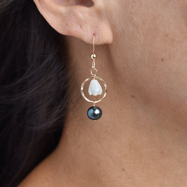 Small Pikake Hoop Earrings with Pearl - Yay Hawaii